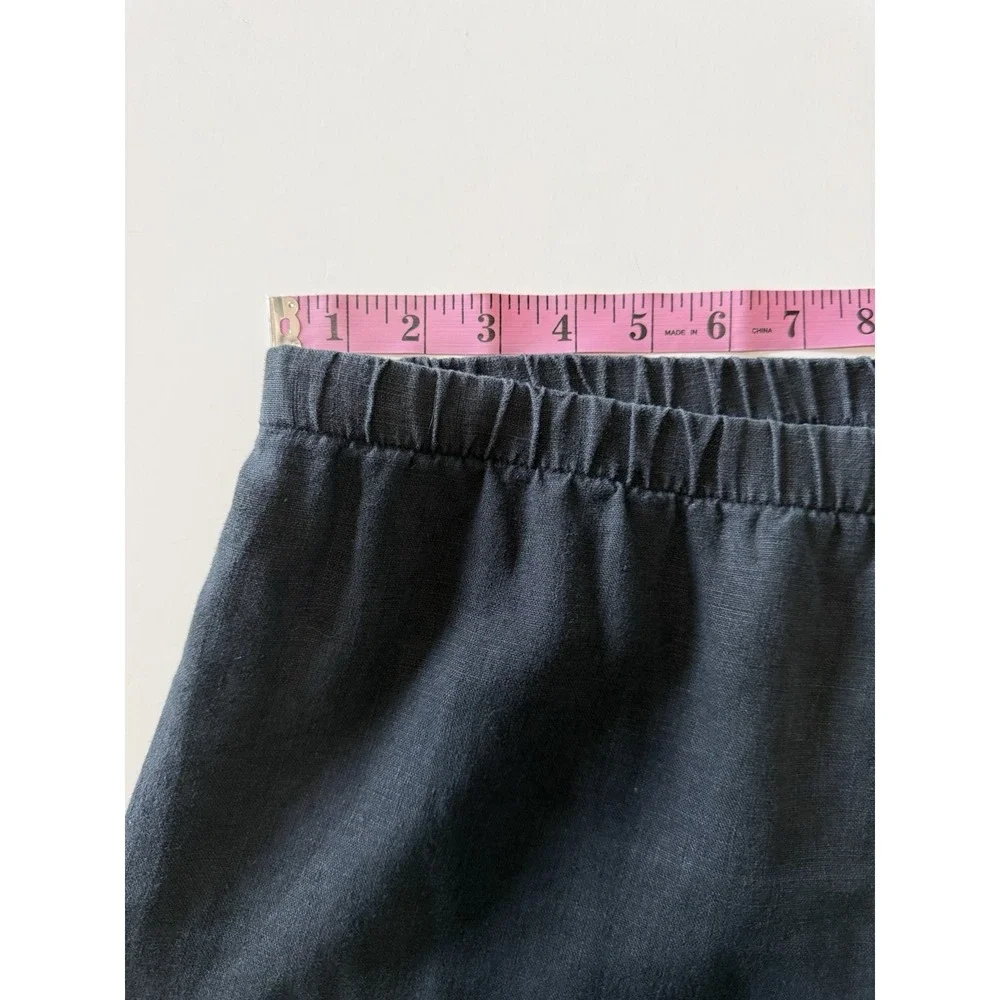 Tahari 100% Linen Pants Wide Leg Black Crop Pull On Beach Lagenlook Classic - Picture 10 of 14